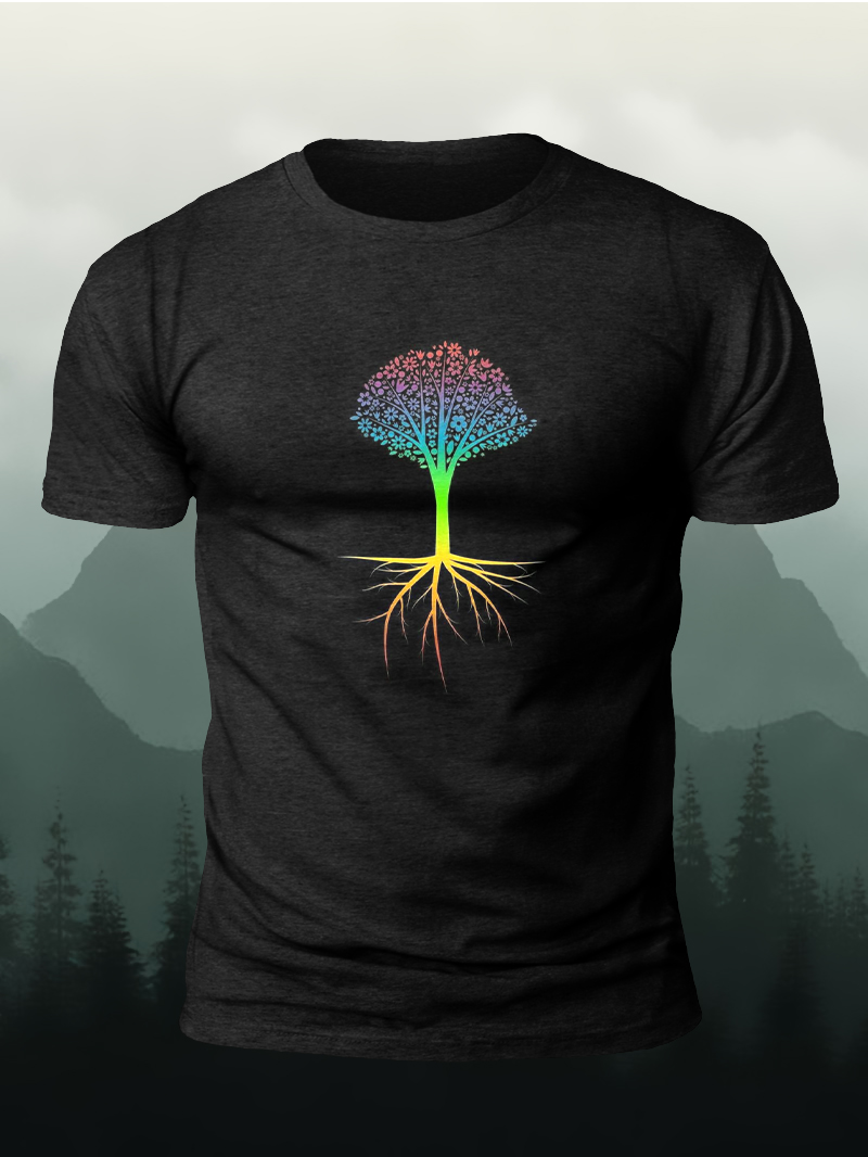 Dna Tree Colorful Print Men Short Sleeve T-shirt