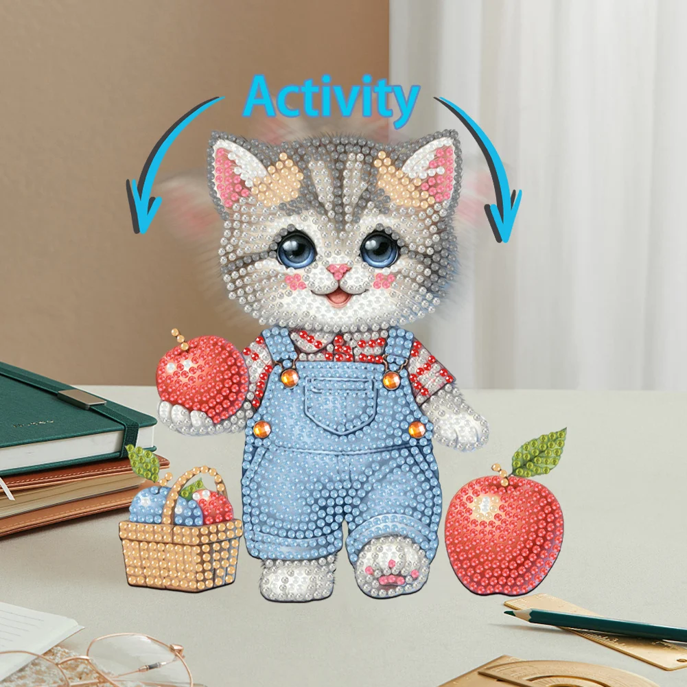 2D Flat Cat DIY Shaking Head Cat Apple Diamond Painting Desktop Decorations