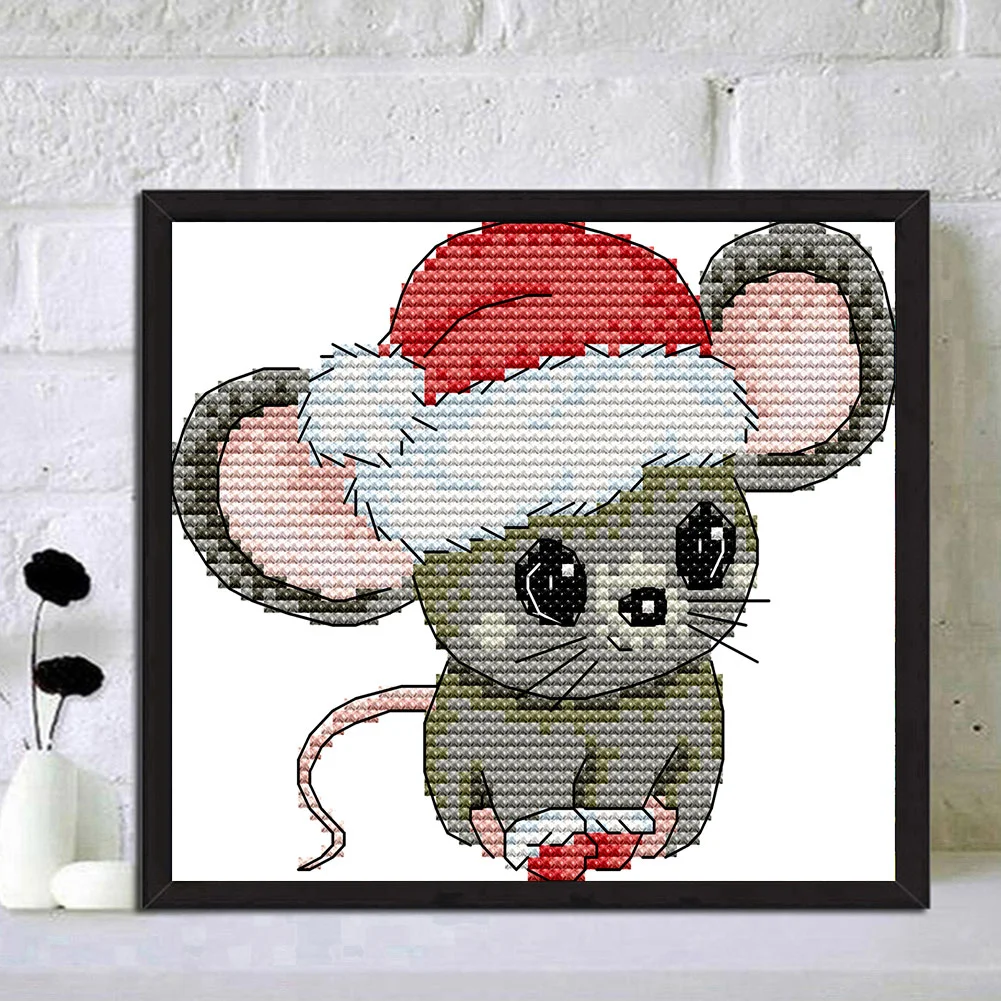 14CT Partial Printed Cross Stitch - Christmas Mouse(16*15cm)