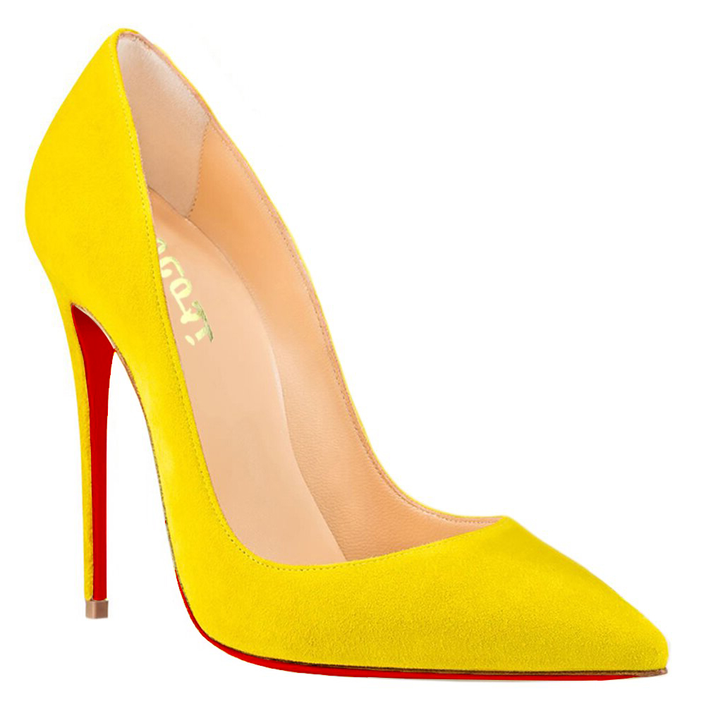 120mm Women's Party Wedding Heels Pumps Yellow Suede-vocosishoes