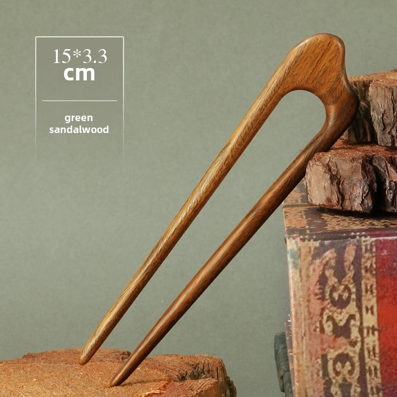 U-shaped Double Hairpin Handmade Sandalwood Hairpin Plate Headdress Simple Modern Wood Hairpin Chinese Clothing Antique Accessories Hairpin