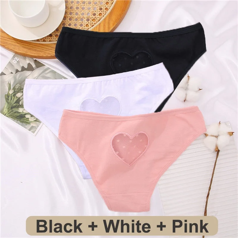 3PCS/Set Cotton Underwear Finetoo Design Back Hollow Lace Heart Panties Women Lingerie Female Underpanties Sexy Panties Intimate