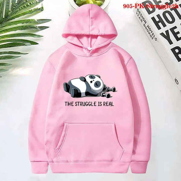 Cute Panda The Struggle Is Real Printed Hoodie For Women Winter Autumn Casual Hooded Sweatshirts Plus Size