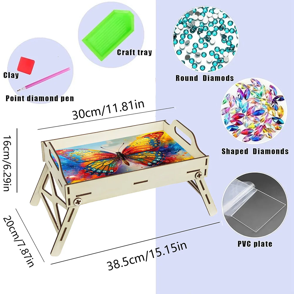 DIY Diamond Painted Dining Plate with Handle Wooden Food Tray Home Decor Gift