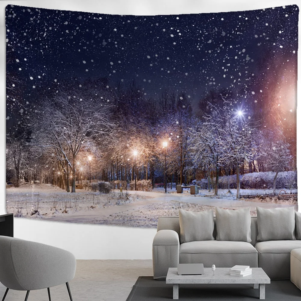 Snow Scene Tapestry Wall Hanging Christmas Gift New Year Bed Sheet Psychedelic Landscape Art Home Decor