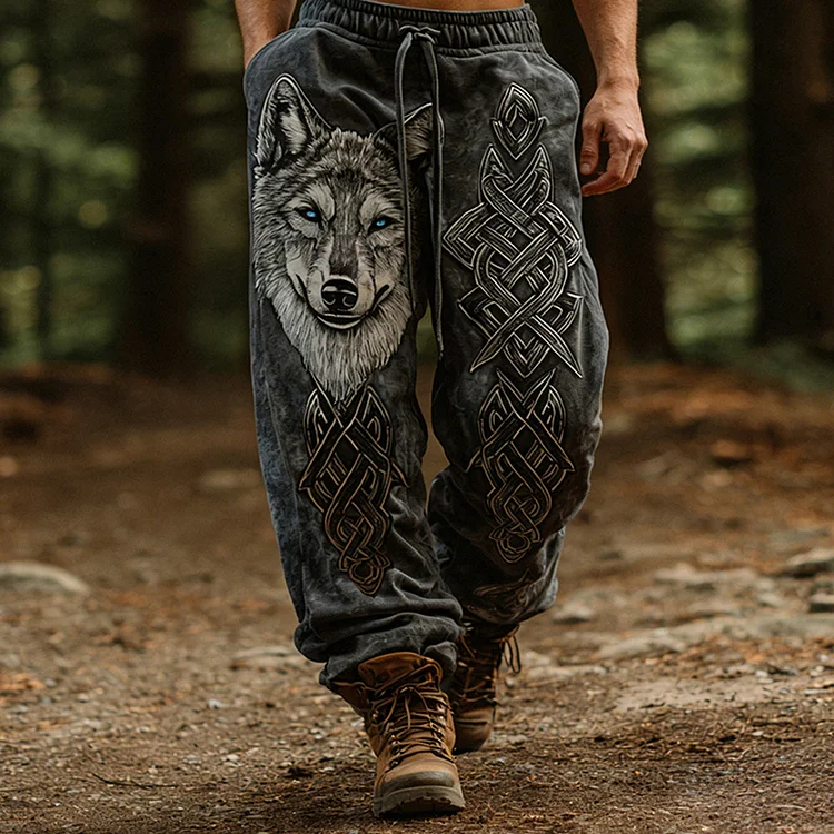 Men's Retro Viking Style Wolf Celtic Casual Pants