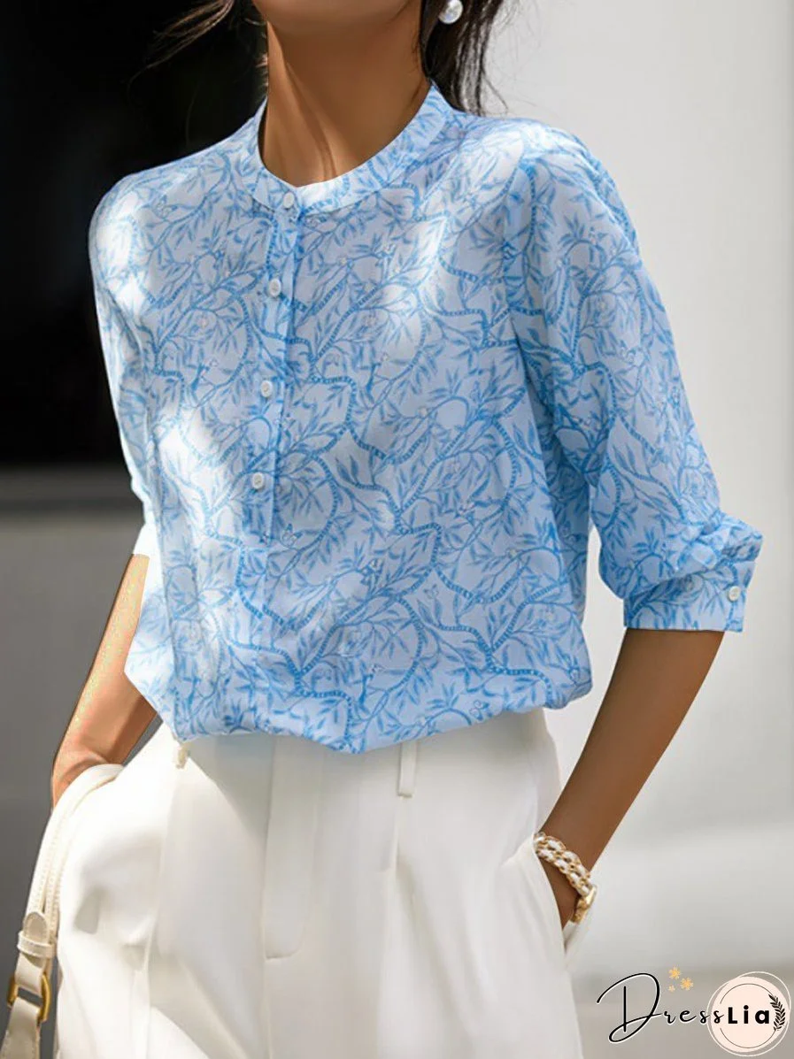 Long Sleeve Ruffle Neck Floral Blouse