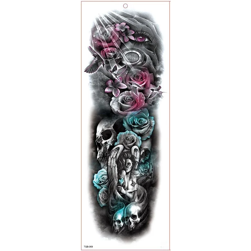 Large Arm Sleeve Tattoo Waterproof Temporary Tattoo Sticker Clock Rose Full Flower Tatoo Body Art Tattoo Girl