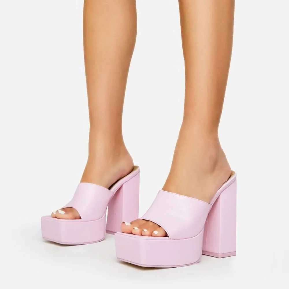 Open Toe Chunky Heels Square Mules Nicepairs