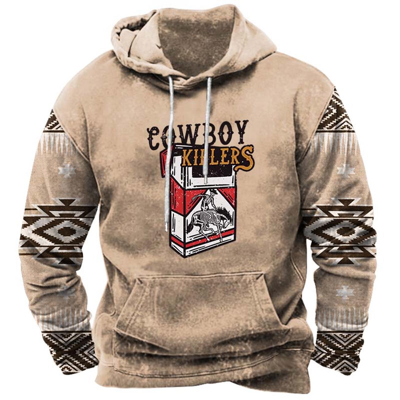 Men's Hoodie Vintage Western Cowboy Killers Aztec Print Pocket Long Sleeve Daily Tops
