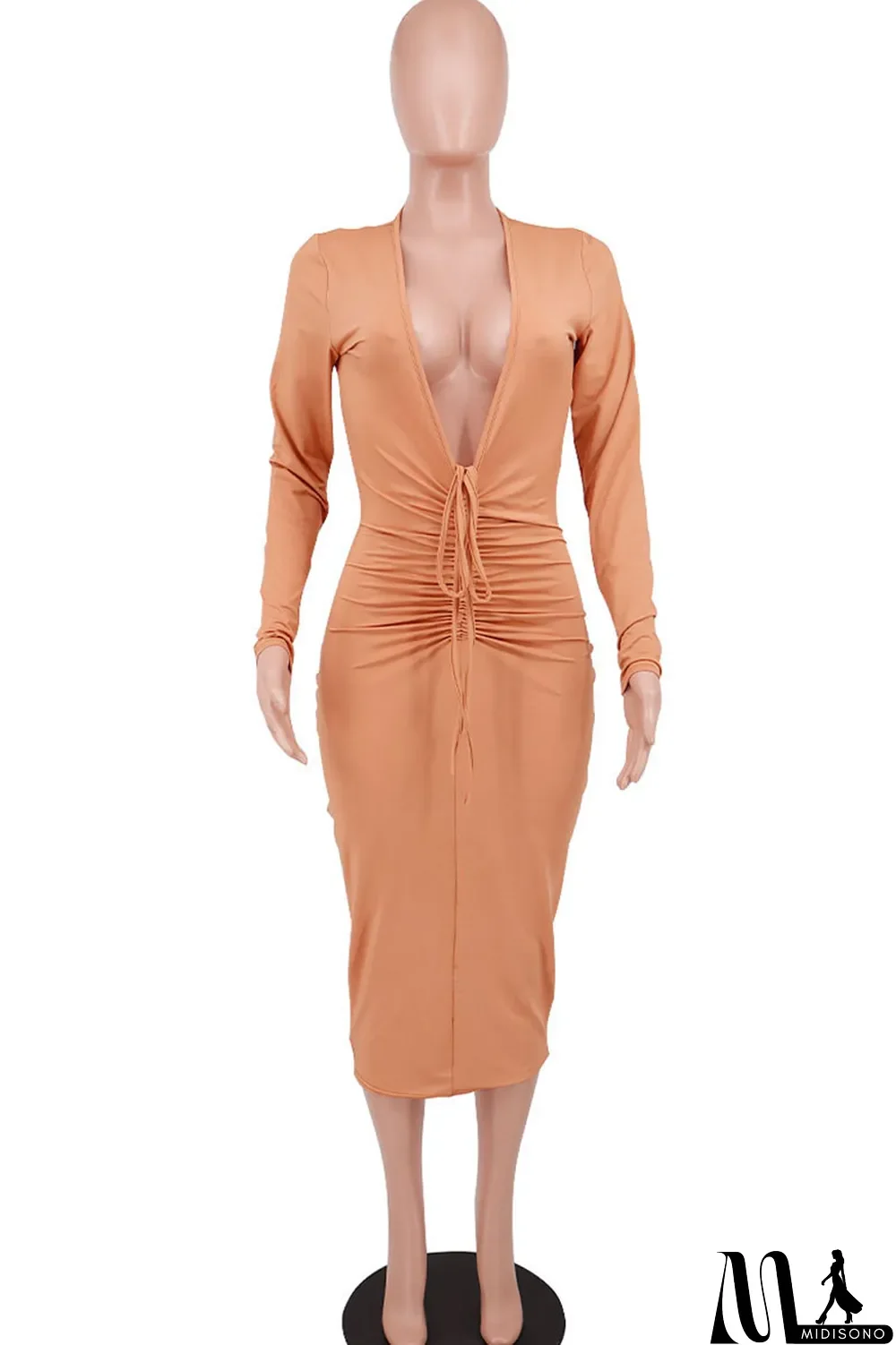 MidiSono - Black Sexy Solid Split Joint V Neck One Step Skirt Dresses