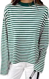 Casual and versatile retro striped long-sleeved T-shirt top