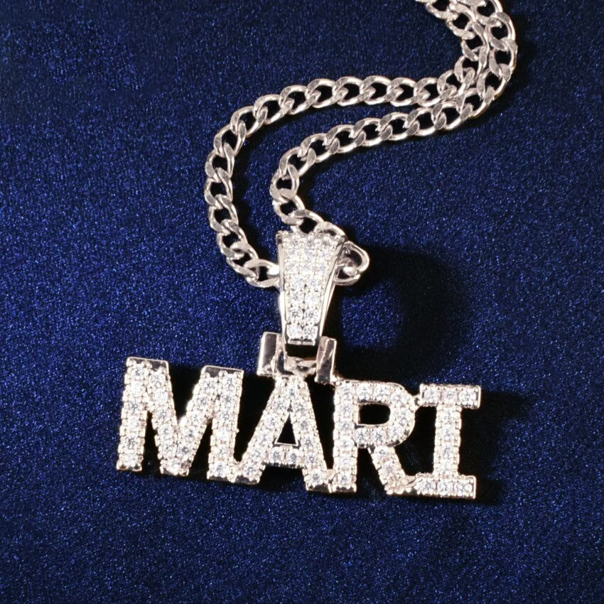 Custom Name Small Letters Iced Out Pendant Necklace Customized Hiphop Jewelry-VESSFUL