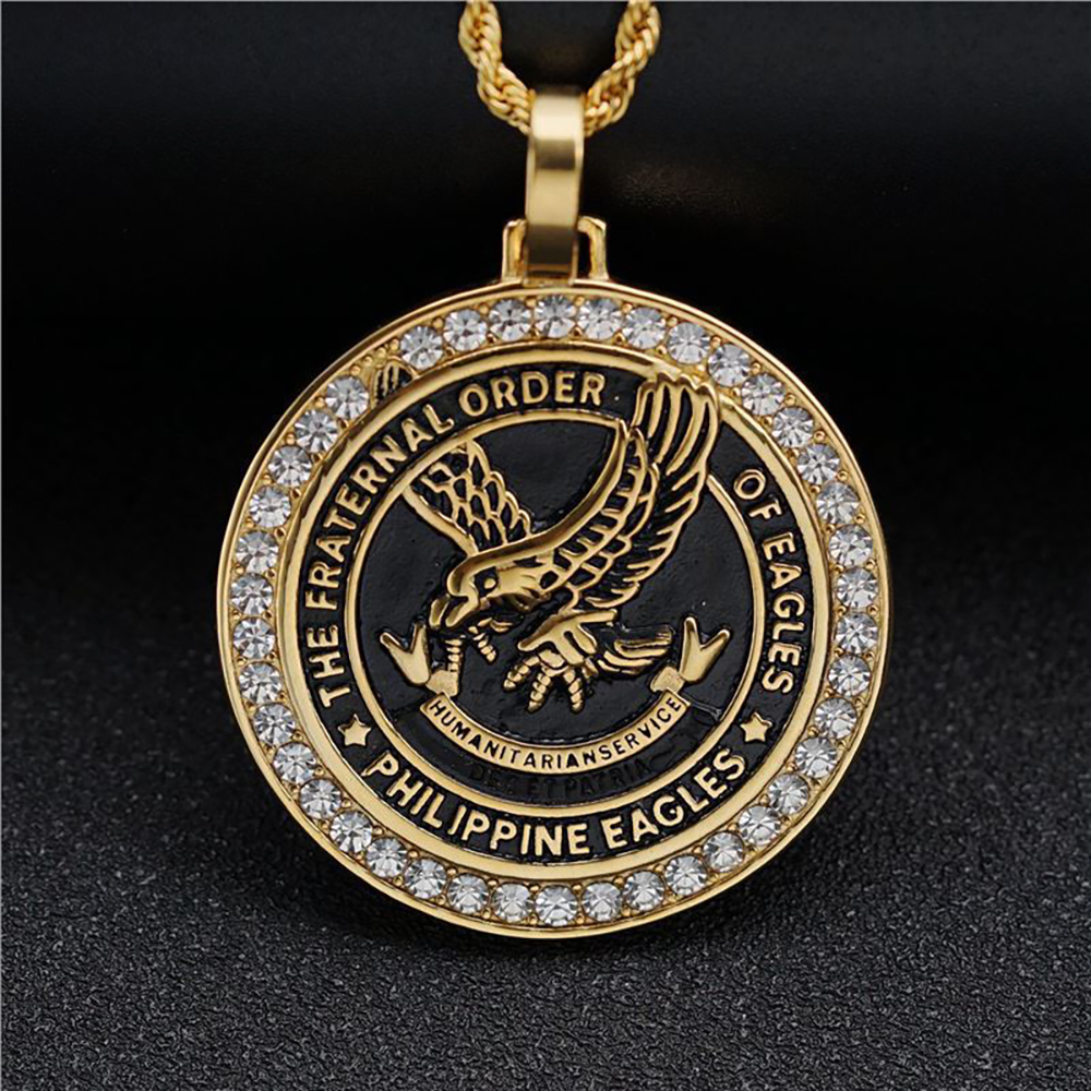 Flying Eagle Gold/Silver Pave Cubic ZIrconia Round Pendants