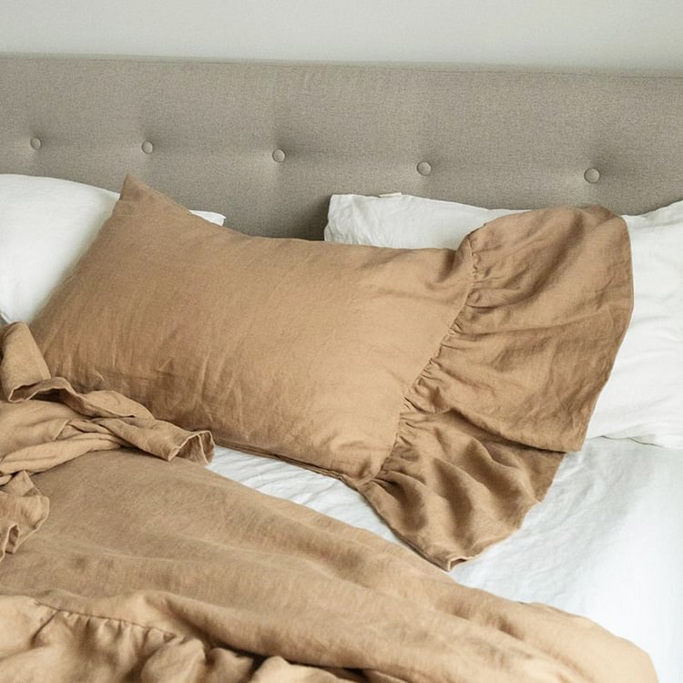 2pcs | Brown Fishtail 100% Flax Linen Pillowcases-ChouChouHome