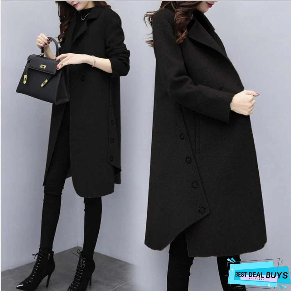 Winter Clothes Loose Medium and Long Woolen Coat Women