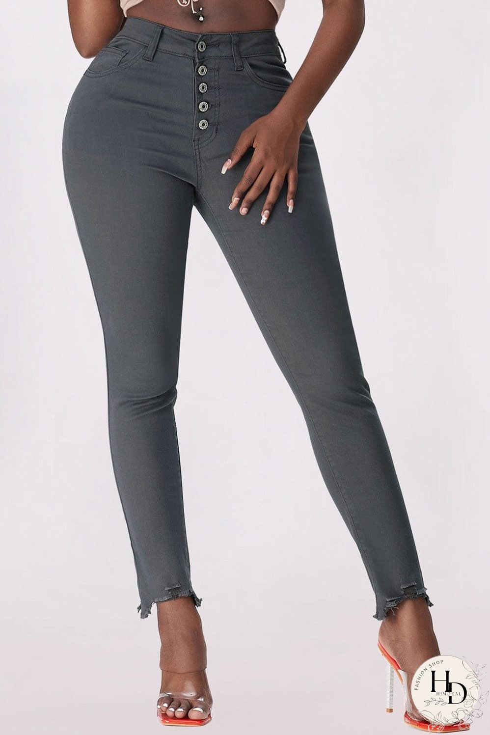 Elastic Loose Wide Leg Button Pants