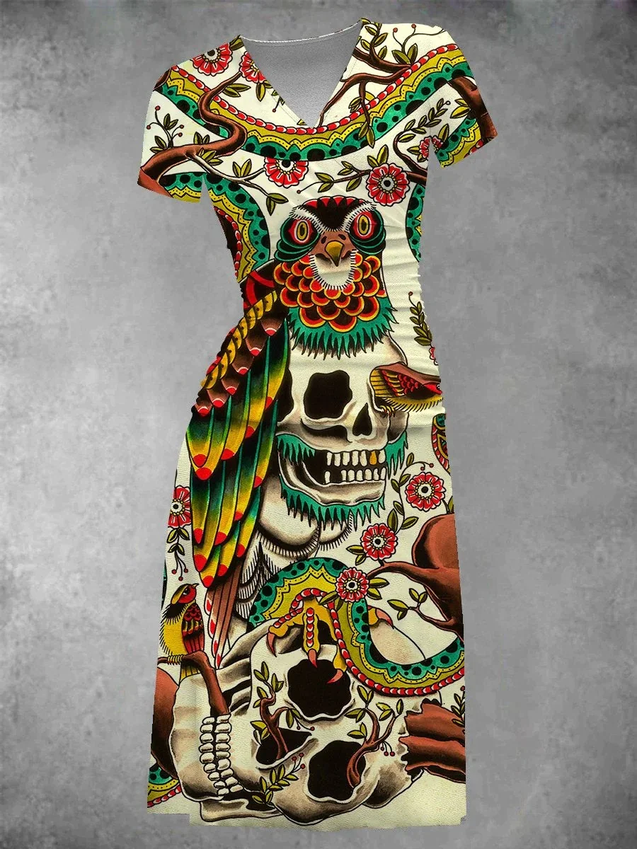 Women's Retro Skull Printed Maxi Dress