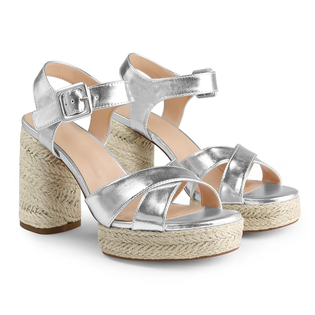 95mm/3.74Inch Espadrille Platform High Heels for Women Ankle Strap Chunky Heeled Sandals-vocosishoes