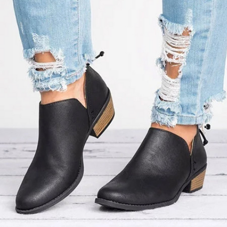 Plain Low Heeled Point Toe Casual Ankle Boots  Stunahome.com