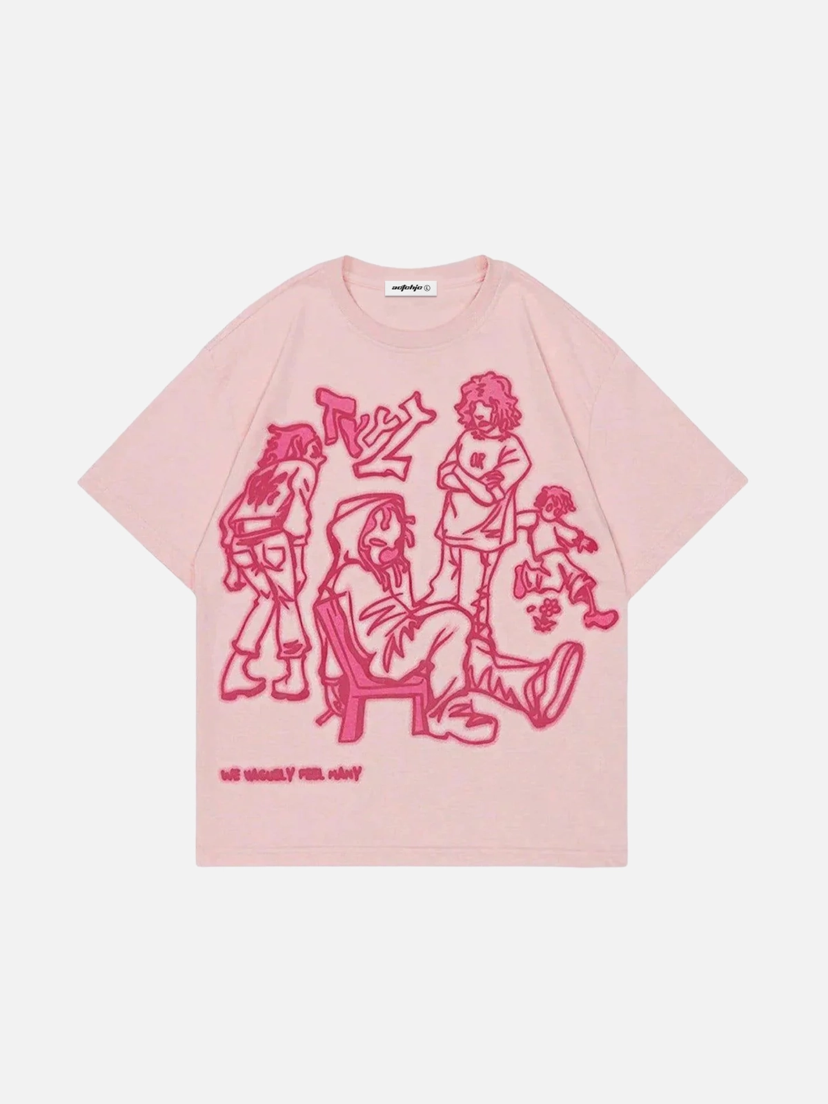 Pink Cartoon Line Character Graphic Tee Front