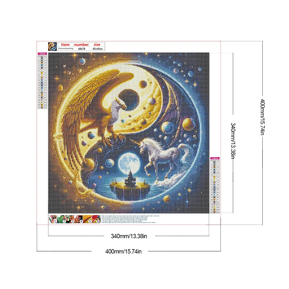 Diamond Painting - Full Round Drill - Yin Yang Eagle Unicorn(Canvas|40*40cm)