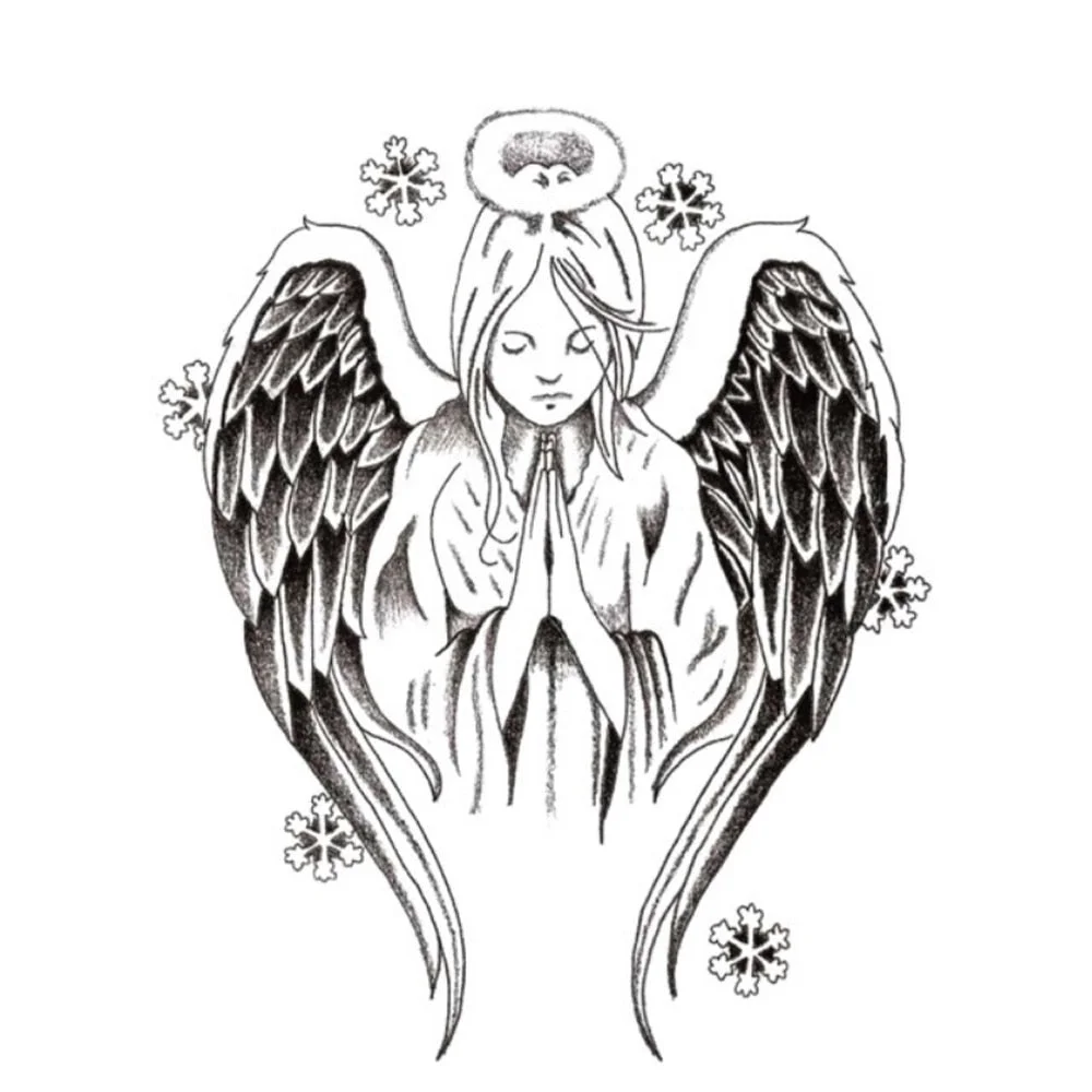 Temporary Waterproof Tattoo Stickers Cross Christian Prayer Black Angel Wing Religious Totem Flash Waterproof Fake Tatto Bod Art