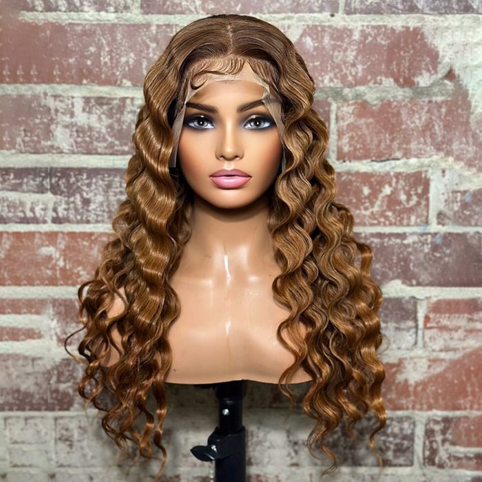 WeQueen 22/24 Inches 13x4 Honey Blonde Crimps Curls Lace Frontal Wigs 180% Density-100% Human Hair