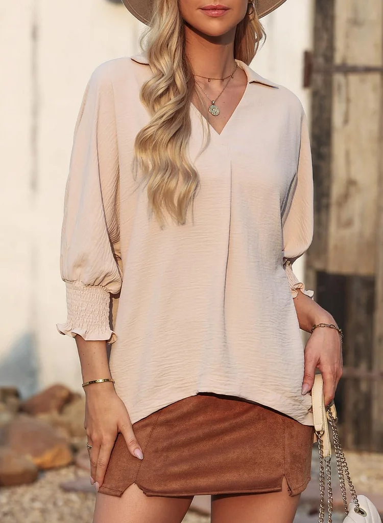 Hot Sale-Womens Casual 3/4 Sleeve V Neck Loose Fit Basic Tees 