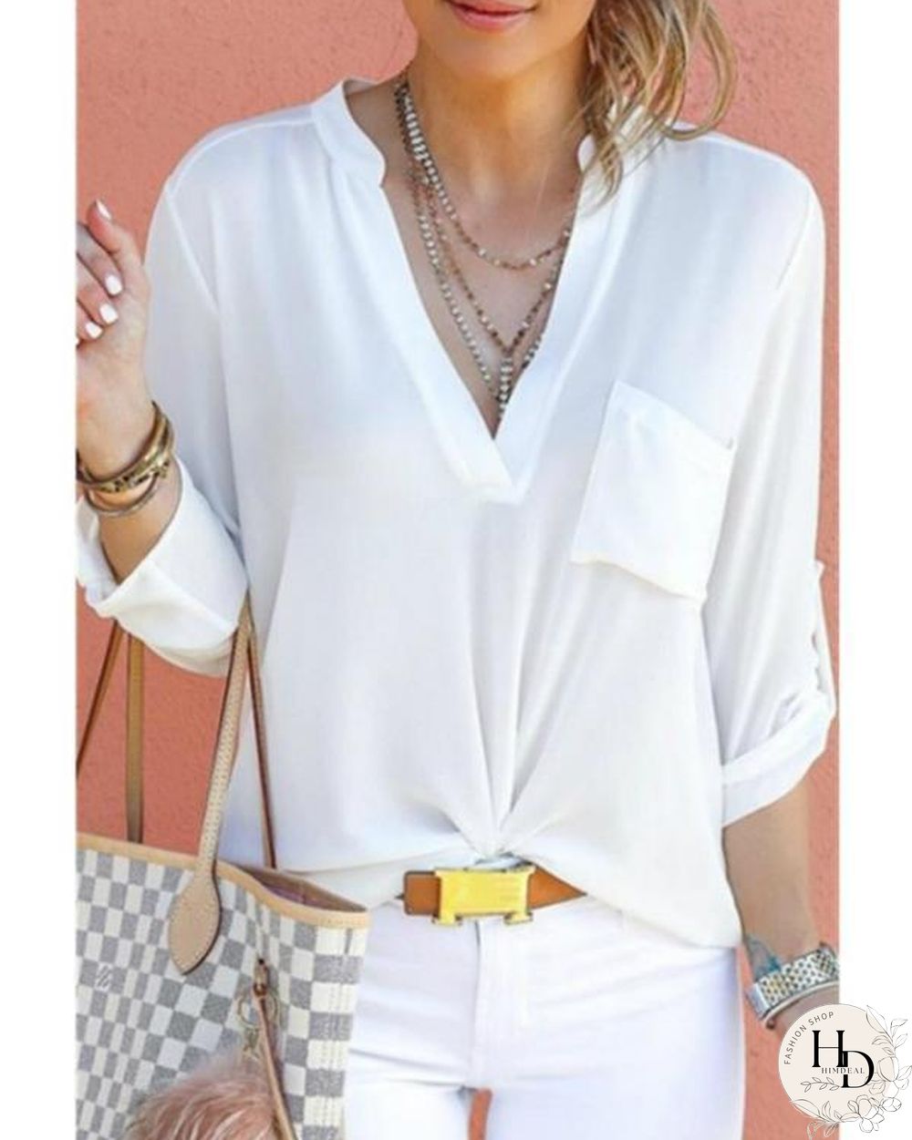 Plus Size Casual V Neck Solid T-shirts Tops For Women