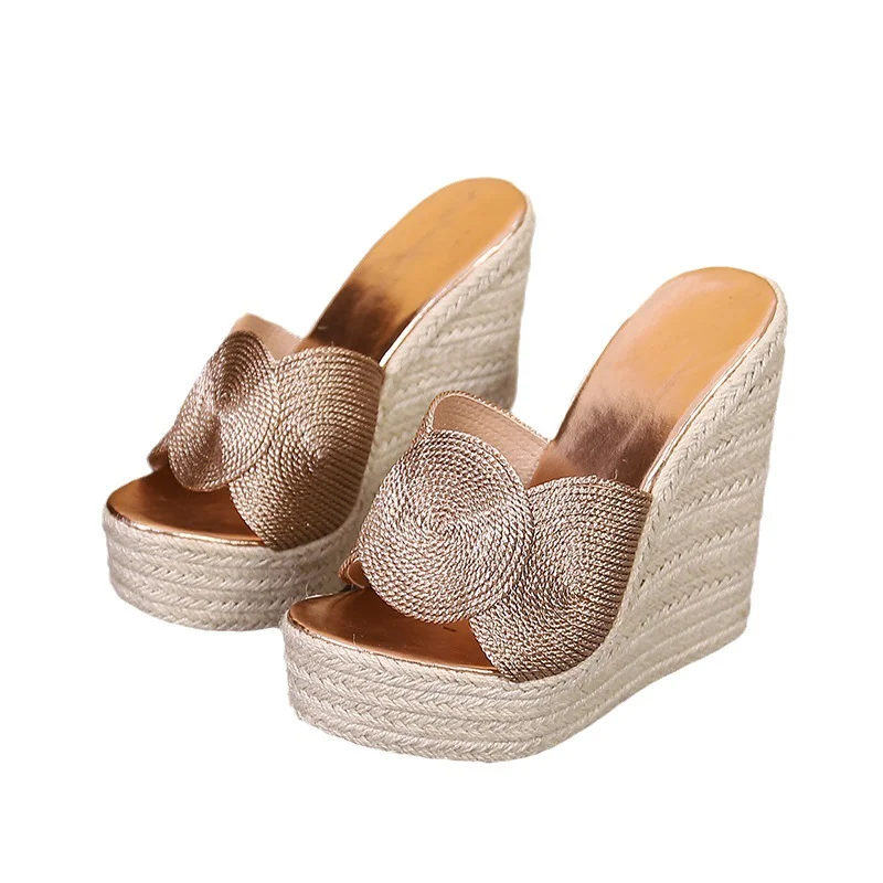 Wongn Wongn Cm Hate Sky High Slope With Thick Bottom High Heel Slippers Show Fashion Women's Shoes Straw Hemp Rope Bottom