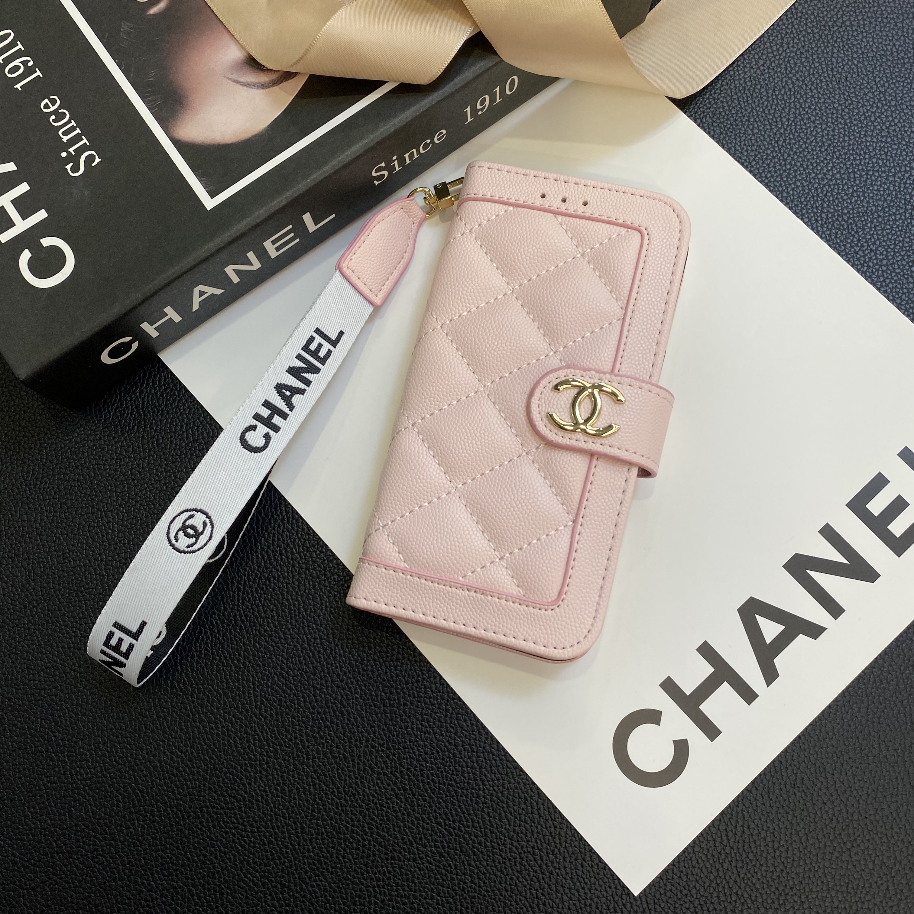 Chanel Genuine Leather Wallet Leather Crossbody Bag Apple iPhone Case