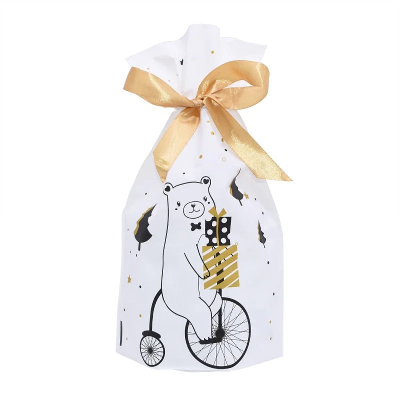 5/10pcs Candy Cookies Gift Bags With Ribbon Snack Biscuit Baking Package Wedding Birthday Party Decoration Christmas Gift Bags