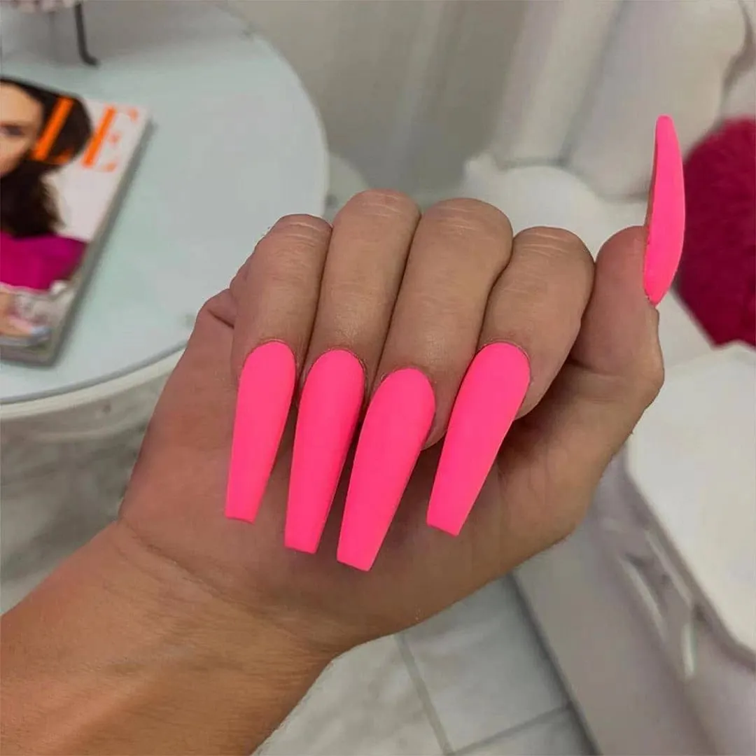 24pcs Long Ballerina Fake Nails Full cover Fake Nails Glue DIY Manicure Nail Art Tools-Nail Inspo