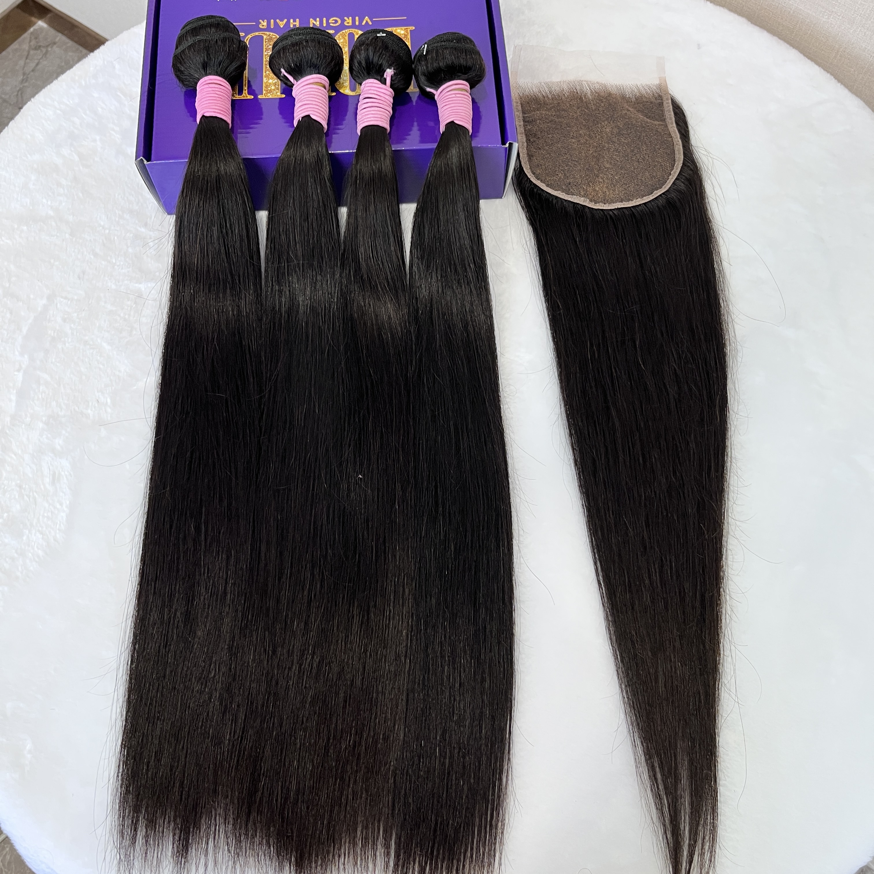 12A 3PCS + 5x5 HD Lace Closure Straight 3 Bundles With 5X5 HD Lace Closure Vrigin Human Hair Exrension