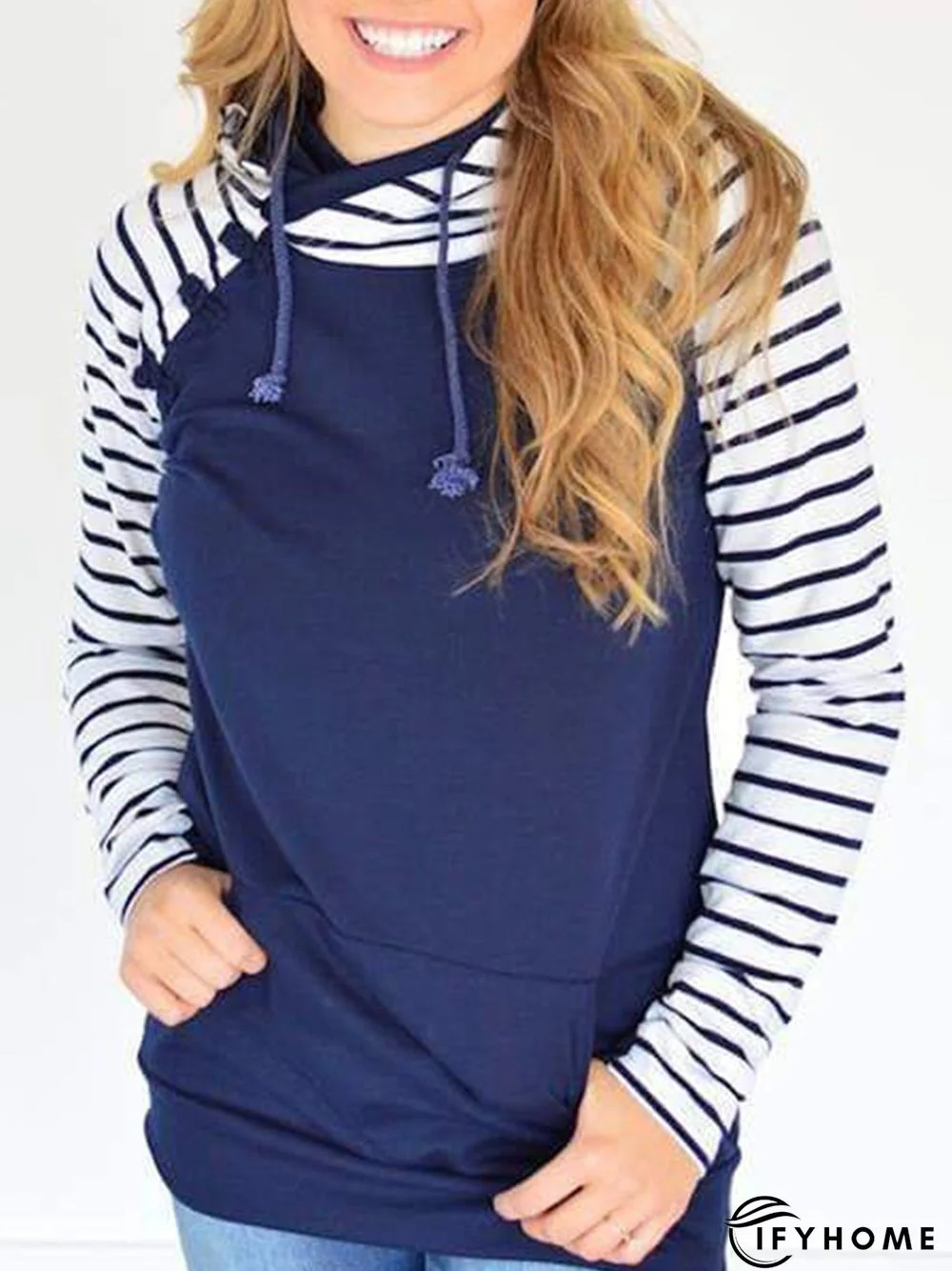 Blue Printed Long Sleeve Casual Sweatshirt | IFYHOME