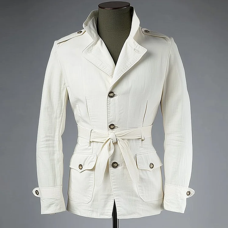Okaywear Solid Notch Lapel Button Lace Up Pocket Jacket 