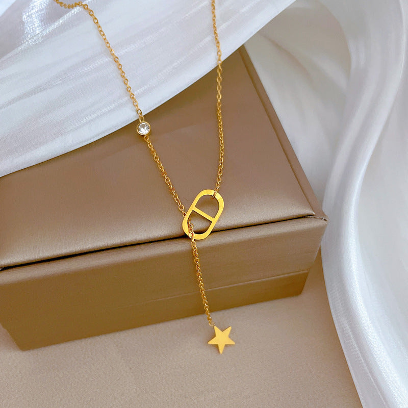 Women Cartoon Gourd Lotus Pod Clover Tree Wheat Cactus Flower Peach Blossom Leaf Geometric Titanium Steel Electroplating Necklaces