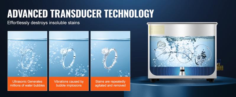 Product Introduction of VEVOR Professional Ultrasonic Cleaner. Various specifications. Ultrasonic Jewelry Cleaner with Digital Timer & Heater. Stainless Steel Industrial Sonic Cleaner for Glasses. Watches. Rings. Small Parts 5