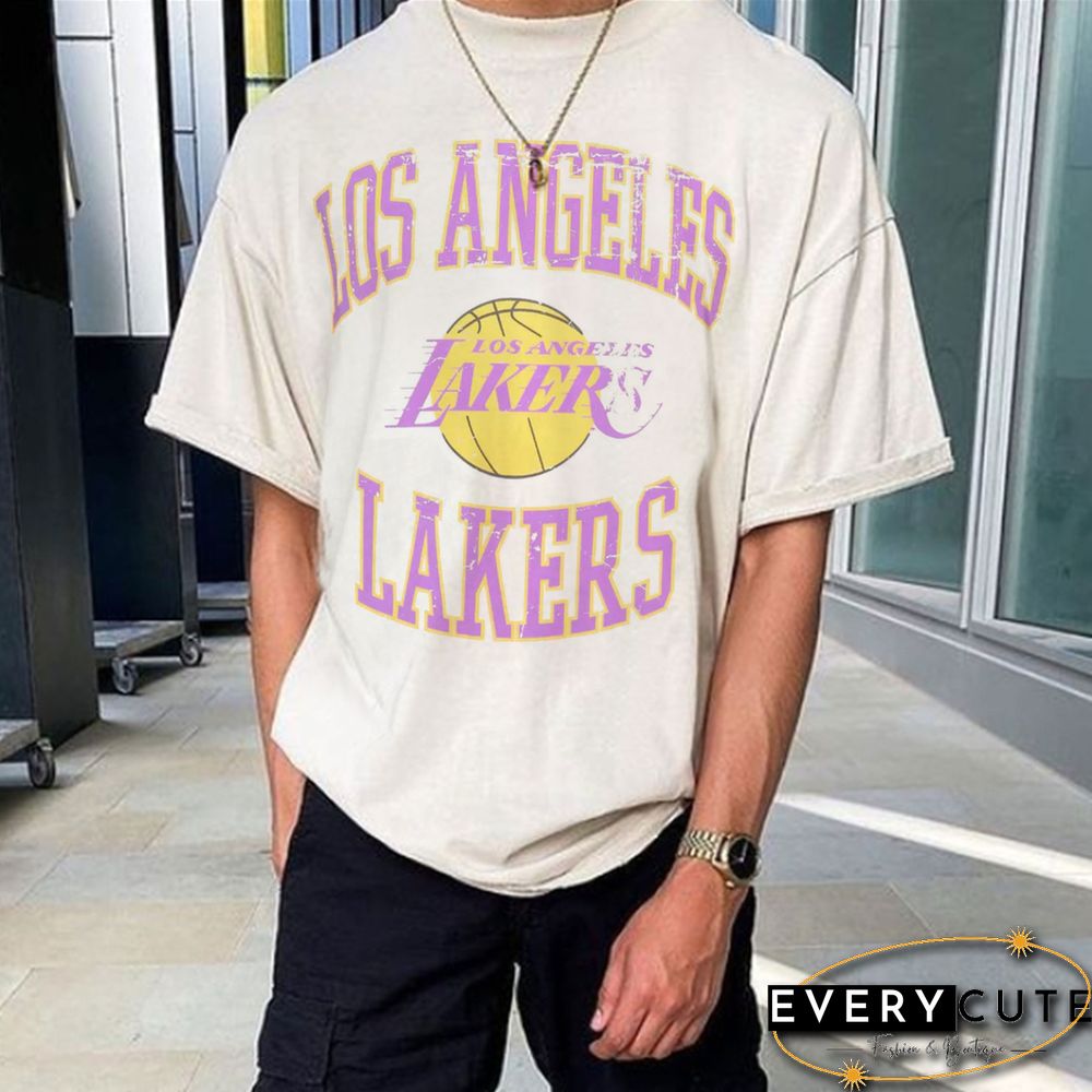 Nba Basketball Los Angeles Lakers Retro Print T-Shirt