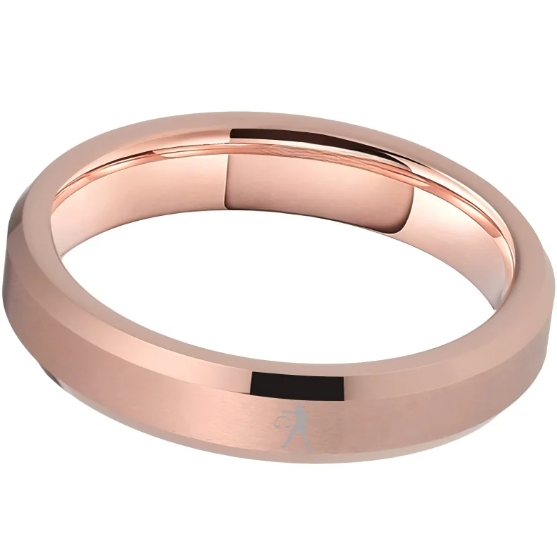 Rose Gold Libra Tungsten Carbide Rings Beveled Edges Rose Gold Laser Etched Couple Wedding Bands for Men and Women 4MM 6MM 8MM Width