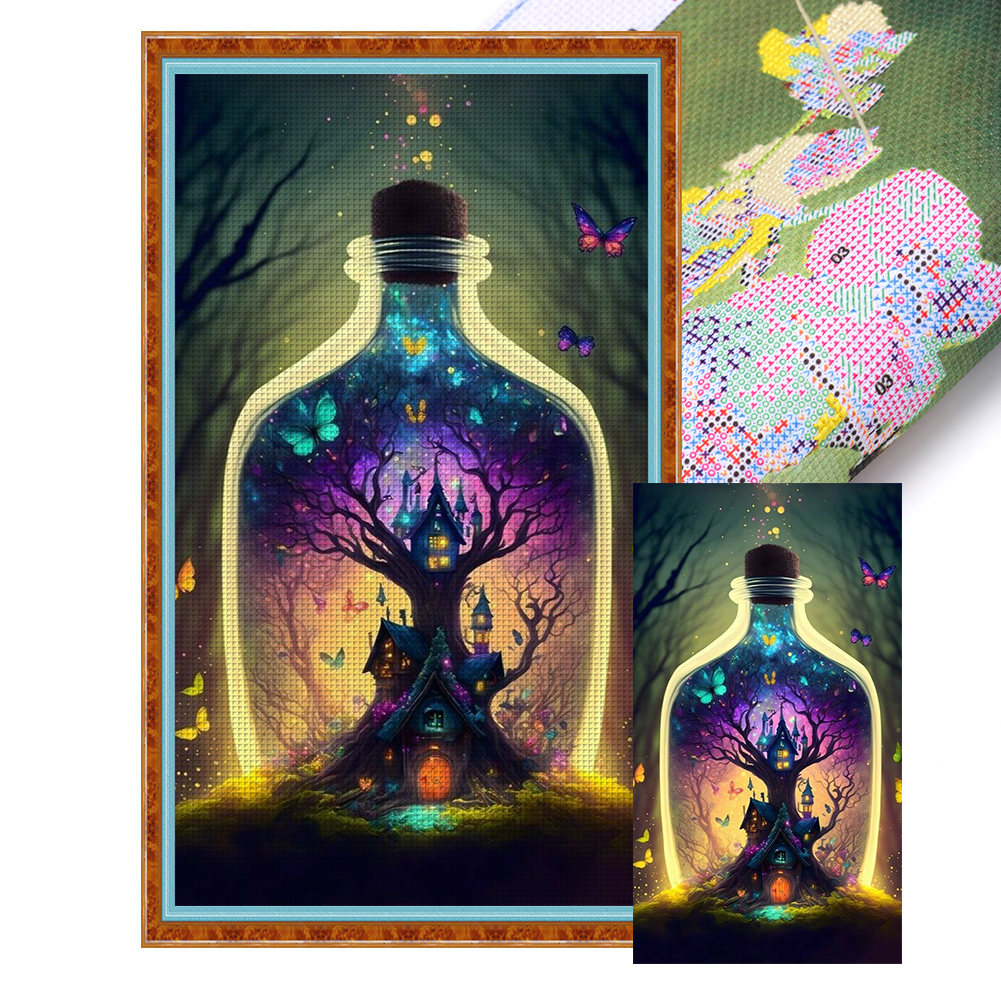 House In Glass Bottle Full 11CT Pre-stamped Canvas(40*70cm) Cross Stitch