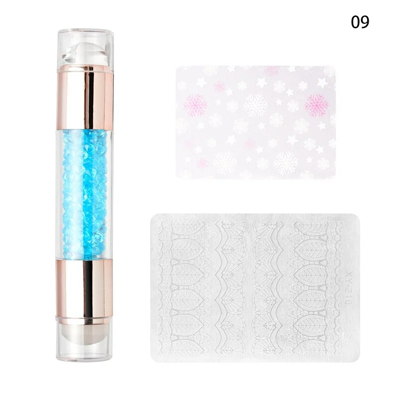 Nail Printing Tools Double-headed Silicone Seal Acrylic Color Diamond Template Seal Set Conversion Pen Nail Print Template Set