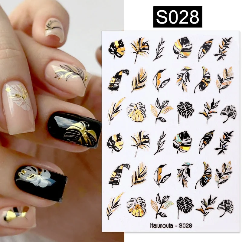 Geometric Lines Flowers Leaves 3D Nail Sticker Figure Woman Face Pattern Special Self Adhesive Nail Art Decals Manicures Sliders-Nail Inspo