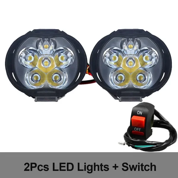 New 2Pcs Motorcycles Headlight 6 LED Working Spot Light Bright Scooters Spotlight 6500K Motorbike Fog Lamp Waterproof