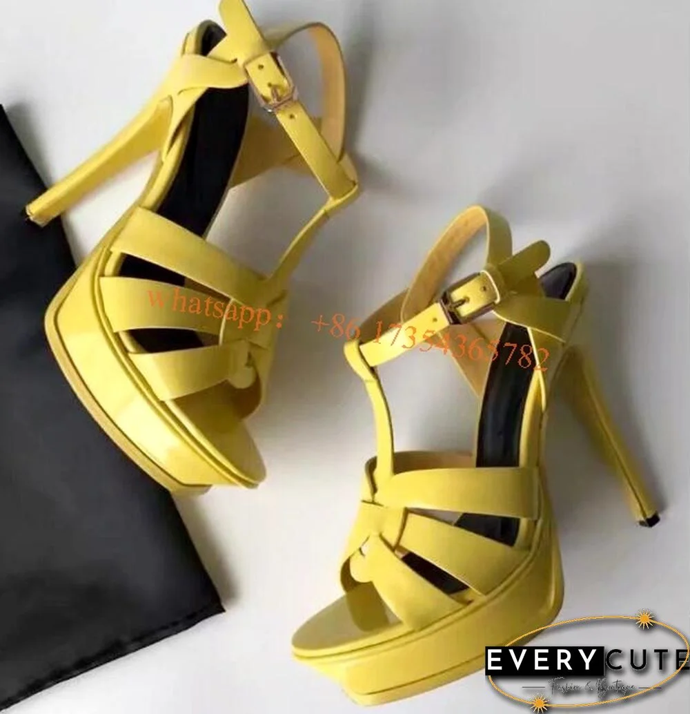 Peep Toe Runway Womens Sandals High Heel Platform Leather Shoes Tribute Sandalias Sexy Ladies Summer Shoes 14cm Thin Heels Pumps