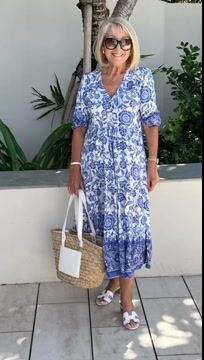 Boho Deep V Half Sleeve Dress Loose Floral Skirt Vacation Dress