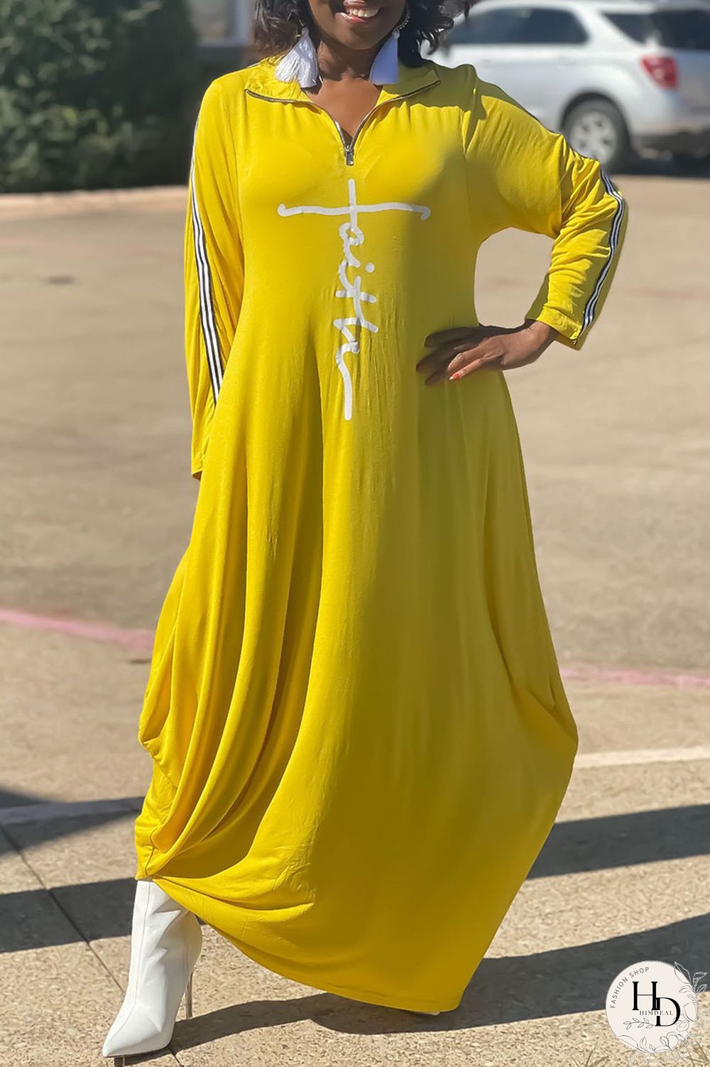 Red Casual Print Split Joint Zipper Turndown Collar Straight Dresses