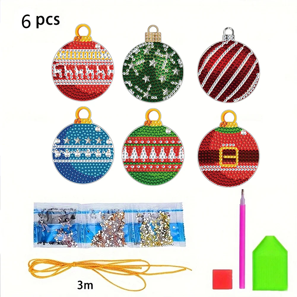 6Pcs Xmas Theme 2D Flat DIY Diamond Christmas Tree Pendant Wall Door Decoration
