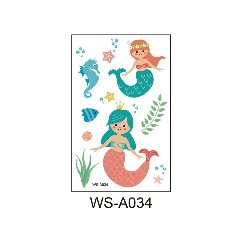 Children's cartoon mermaid tattoo stickers pink princess waterproof cute fun one-time reward stickers